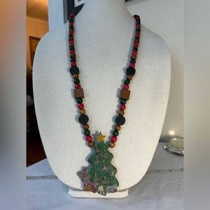 Older handmade Christmas tree necklace